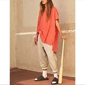 FP Movement by Free People City Vibes Oversized V-Neck Tee shirt Coral size medi